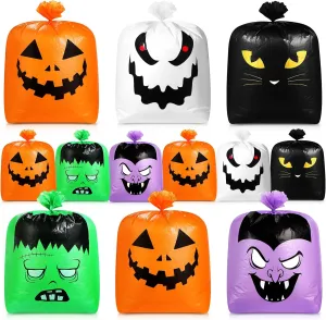 Qilery 12 Pcs Halloween Pumpkin Leaf Bags Plastic Lawn Bags with Twist Ties Fall Yard Trash Bags Reusable Yard Waste Bags Halloween Goodie Bags for Halloween Garden Outdoor Party Favors Decorations