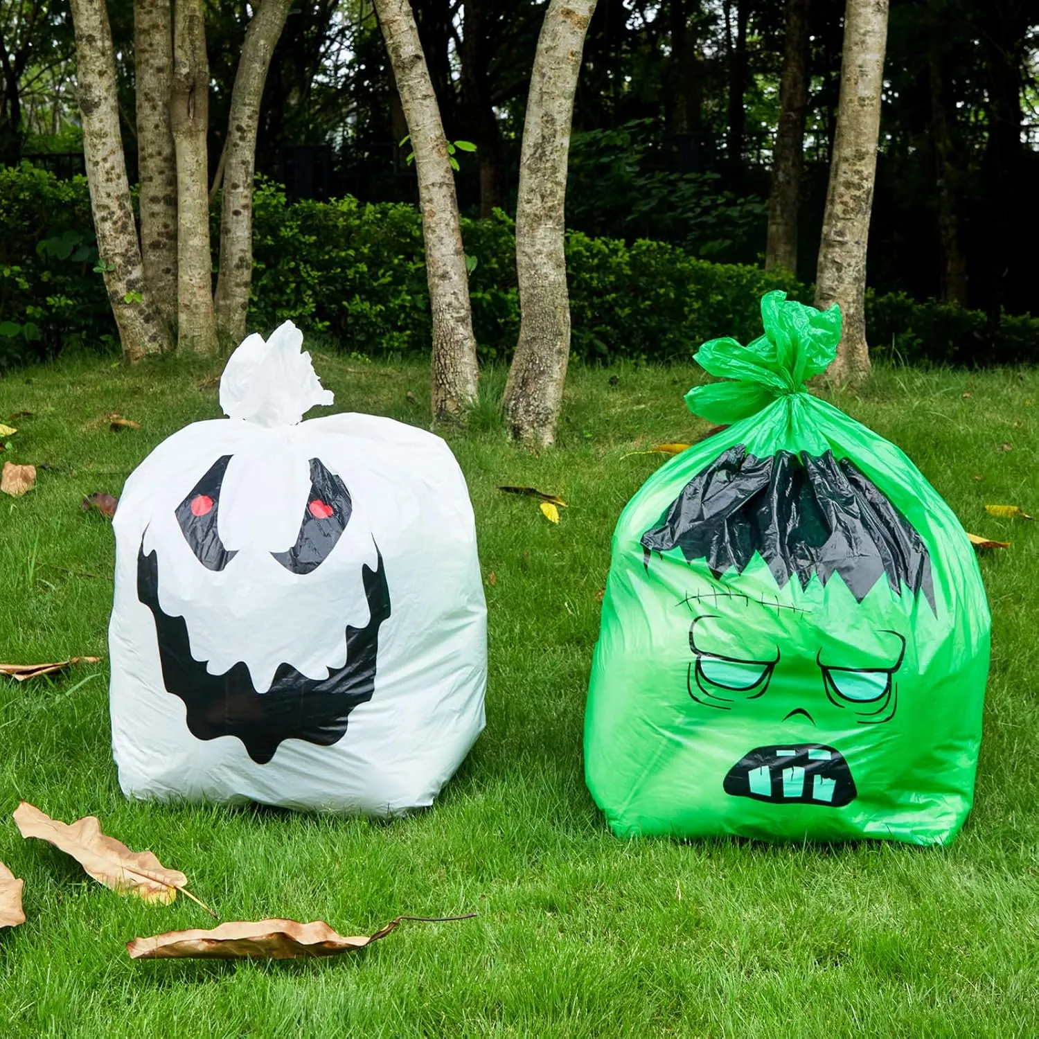 Qilery 12 Pcs Halloween Pumpkin Leaf Bags Plastic Lawn Bags with Twist Ties Fall Yard Trash Bags Reusable Yard Waste Bags Halloween Goodie Bags for Halloween Garden Outdoor Party Favors Decorations
