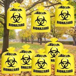Qilery 8 Pcs Large Halloween Leaf Trash Bags Outdoor Plastic Lawn Waste Bags Biohazard Party Trash Bag Halloween Garden Outdoor Biohazard Zombie Party Decorations