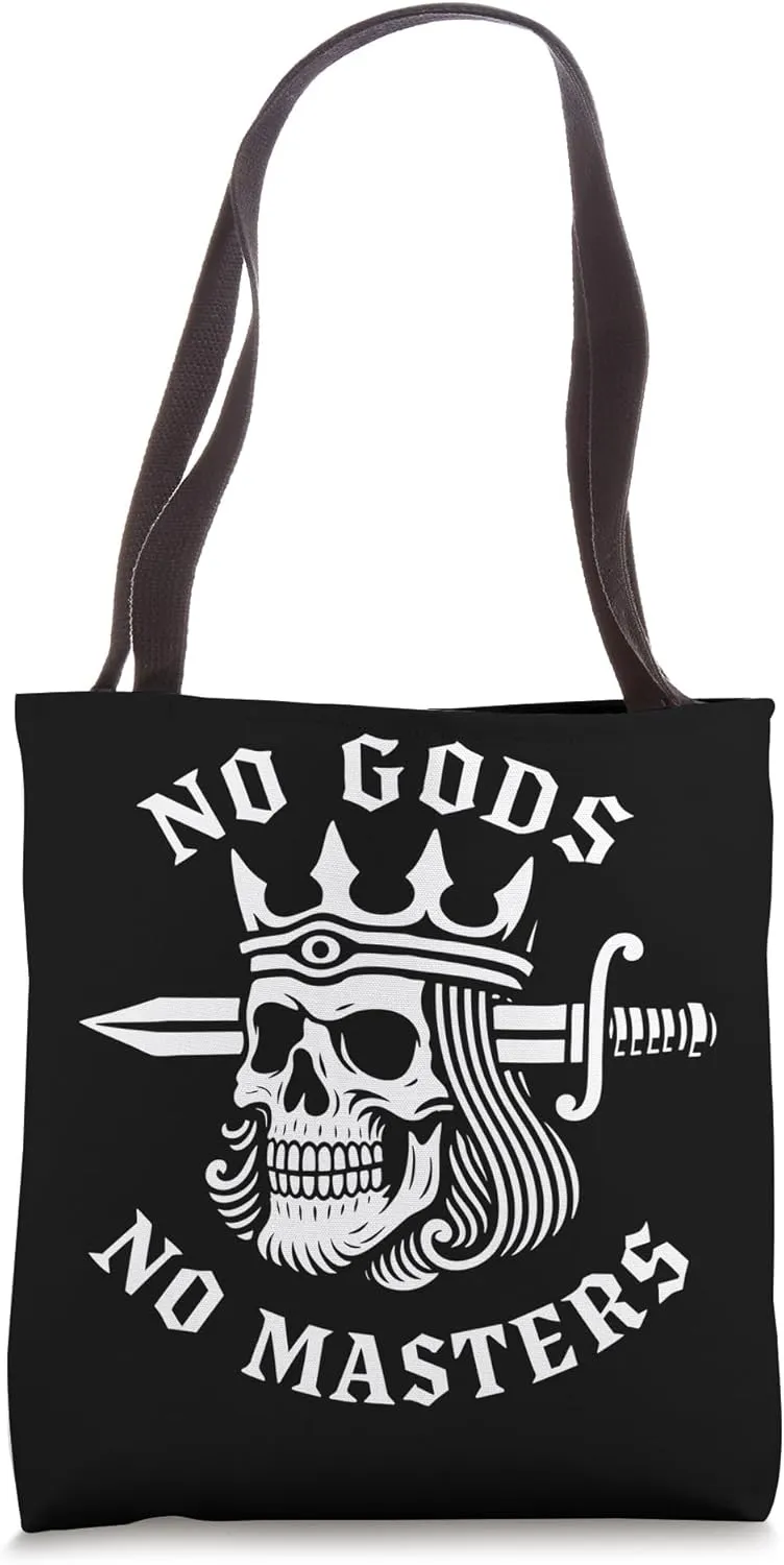 "No Gods No Masters" – Skull with Sword Punk Rock Design Tote Bag