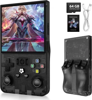 R36MAX Game Console,4.0 Inch IPS Screen Linux System with 64GB TF Card,Retro Gaming Console Built in 18000  Games,Retro Game Console for Adults,4000mAh Battery (Black)