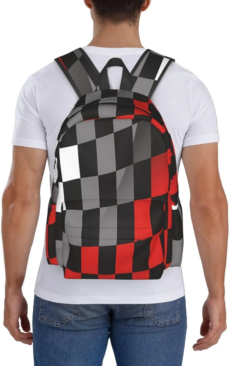 Racing Red Gray Checkered Flag Backpack Double Shoulder Bag 15 Inch Laptop Bagpacks for Hiking Work Camping Travel