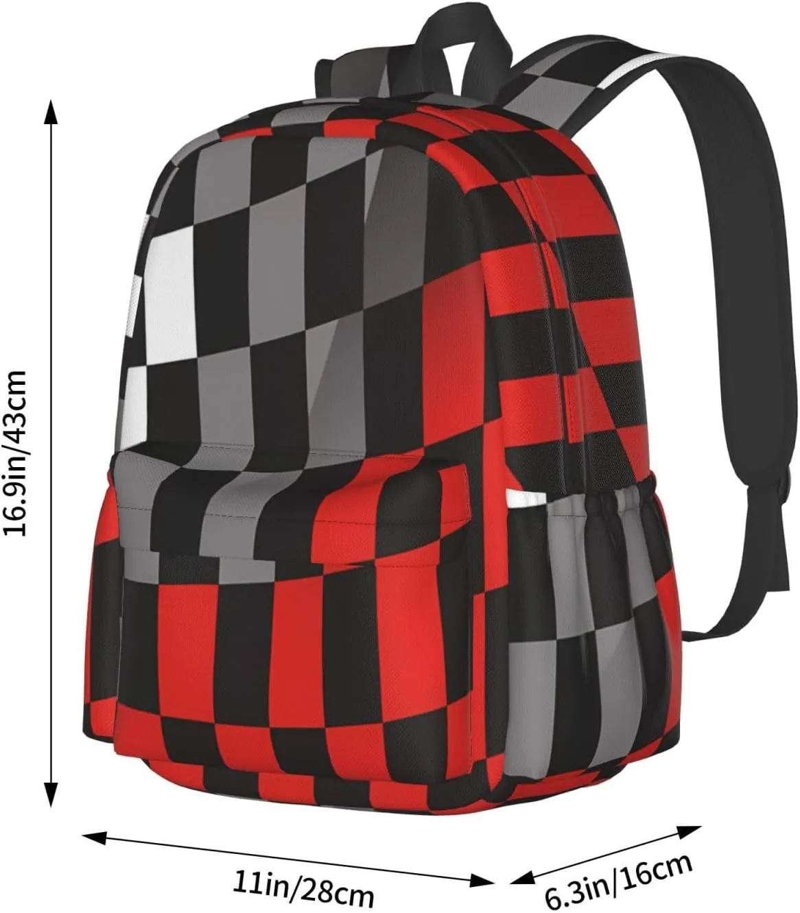 Racing Red Gray Checkered Flag Backpack Double Shoulder Bag 15 Inch Laptop Bagpacks for Hiking Work Camping Travel