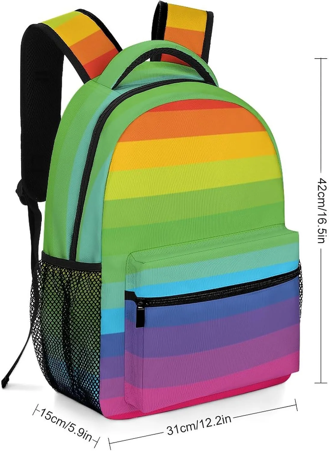 Rainbow Stripe Cartoon Backpack Colorful Large computer Bags with Chest Strap,Lightweight Casual Daypack for Women Men Hiking Travel Work and Business 16 Inch