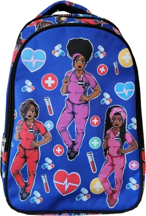 Reflections By Zana Cuties Backpack for African American Nurses, And Healthcare Workers - Durable & High-Capacity Carry Laptops up to 17 Inches - Blue