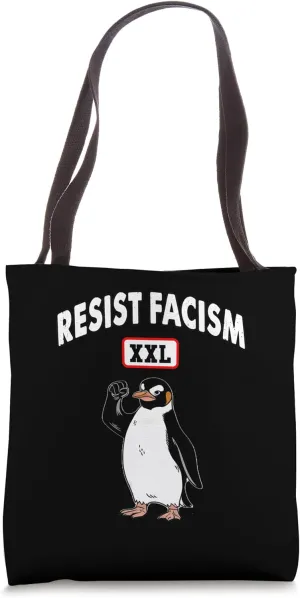 Resist Facism Penguin XXL Bold Message Tote Bag