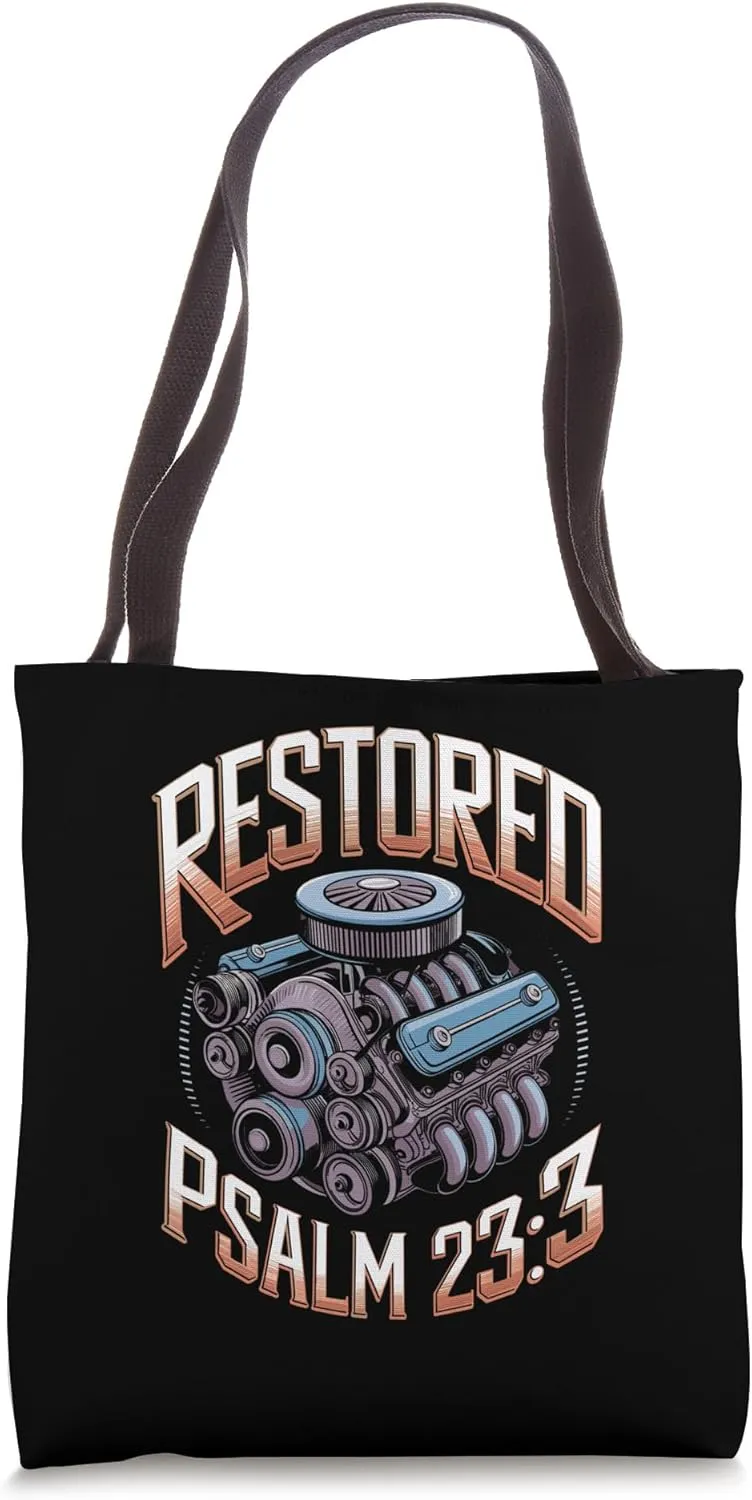 Restored Psalms 23:3 Engine Faith Design Tote Bag