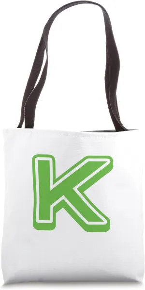 Retro Bold Letter GREEN - K - Outline Design - Alphabet Tote Bag