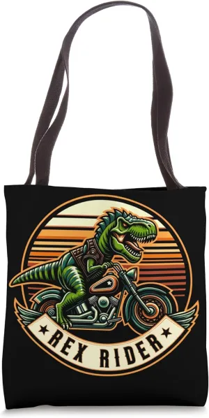 Rex Rider Rebel Dinosaur - T-Rex Biker Emblem Graphic Tote Bag