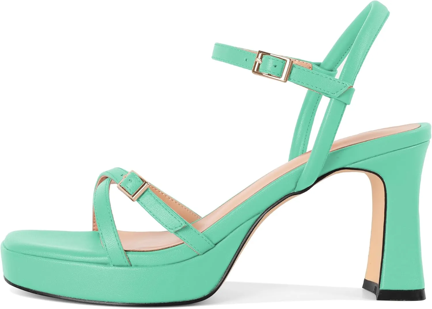 SAMMITOP Platform Heels for Women High Block Chunky Heeled Sandals Open Square Toe Cross Strappy Heels Fashion Wedding Party Dress Shoes 3.5 Inch