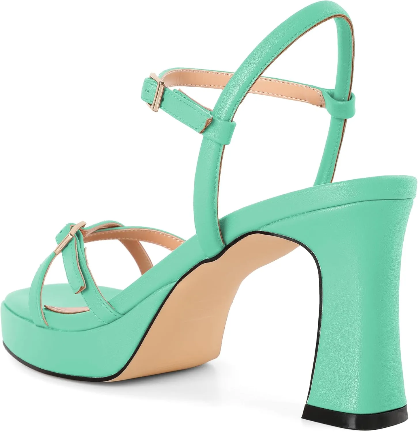 SAMMITOP Platform Heels for Women High Block Chunky Heeled Sandals Open Square Toe Cross Strappy Heels Fashion Wedding Party Dress Shoes 3.5 Inch