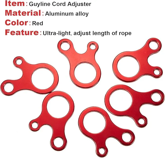 SATINIOR 20 Pieces Aluminum Alloy Guyline Cord Adjuster Tent Tensioners Rope Adjuster Tent Rope Adjusters for Outdoor Camping Hiking, Red (Snail Style)