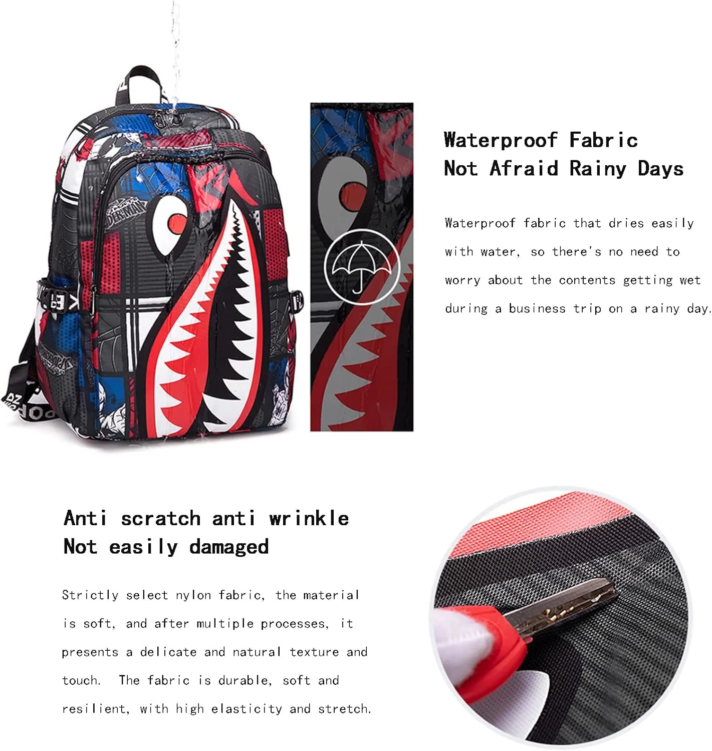 Shark Teens Backpacks Fashion Schoolbag Casual Waterproof Travel USB Laptop Backpack (Style 1)