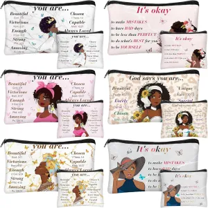 Silkfly 12 Pcs African American Cosmetic Bag for Women Bulk Christian Inspirational Gift Makeup Bag for Black Women Afro Queen Zipper Travel Pouch Purses Toiletry Organizer for Mother Day(Novel)