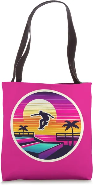 Skateboarder Sunset Graphic 80s-Inspired Retro Skate Design Tote Bag
