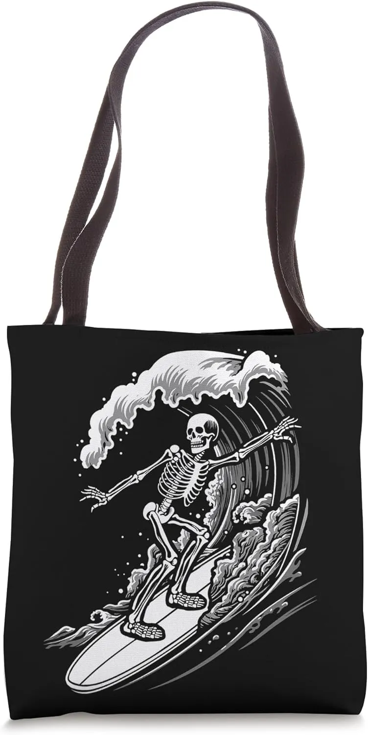 Skeleton Skull Surfer Creepy Beach Summer Goth Vacation Tote Bag