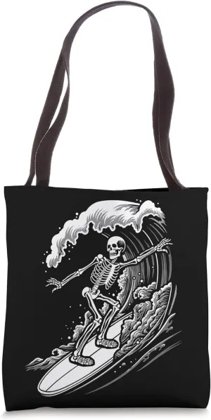 Skeleton Skull Surfer Creepy Beach Summer Goth Vacation Tote Bag