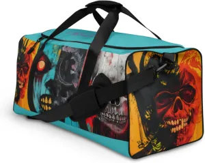 Skull AOP Duffel Bag, Unique Zombie Art Gym Bag, Gothic Overnight Travel Tote, Cool Halloween Gym Accessories Gift