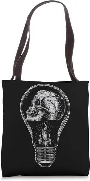 Skull in Lamp Grungy Knowledge Occult Candle and Skull Goth Tote Bag