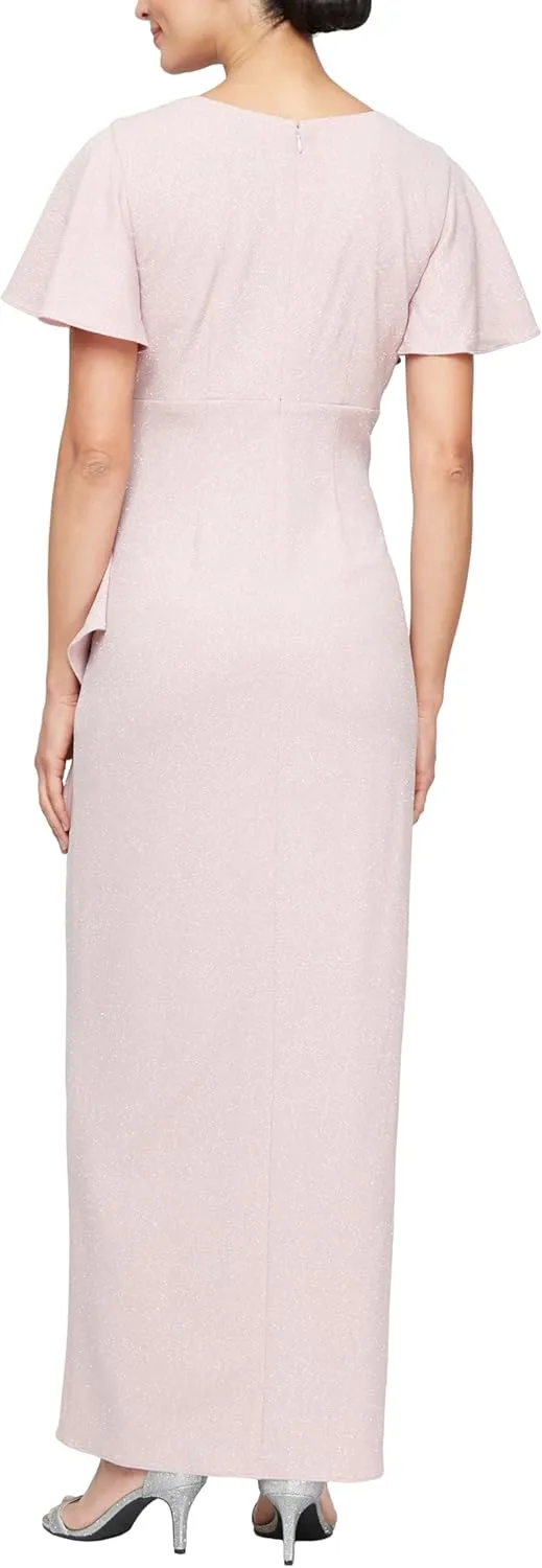 S.L. Fashions Women's Long Empire Waist Mother of The Bride Dress with Side Ruffle & Surplice Neck (Petite and Regular Sizes)