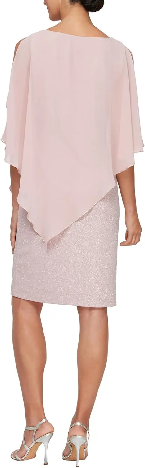 S.L. Fashions Women's Short Sheath Mother of The Bride Dress with Asymmetric Overlay