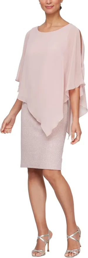 S.L. Fashions Women's Short Sheath Mother of The Bride Dress with Asymmetric Overlay