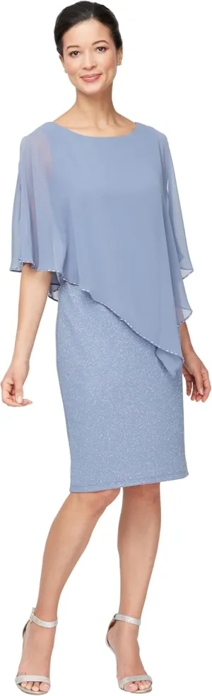 S.L. Fashions Women's Short Sheath Mother of The Bride Dress with Asymmetric Overlay