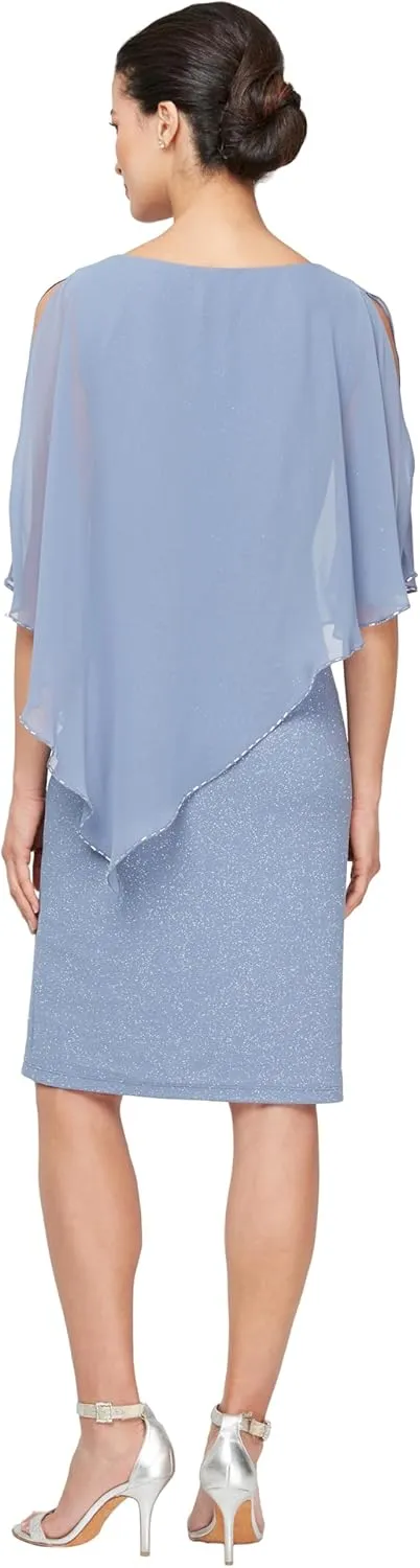 S.L. Fashions Women's Short Sheath Mother of The Bride Dress with Asymmetric Overlay