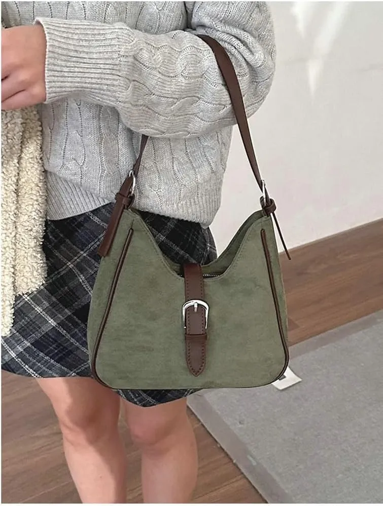 Slouchy Hobo Bags Women Retro Suede Underarm Shoulder Bag Crossbody Purse Crescent Satchels Top-Handle Tote Handbag 2024