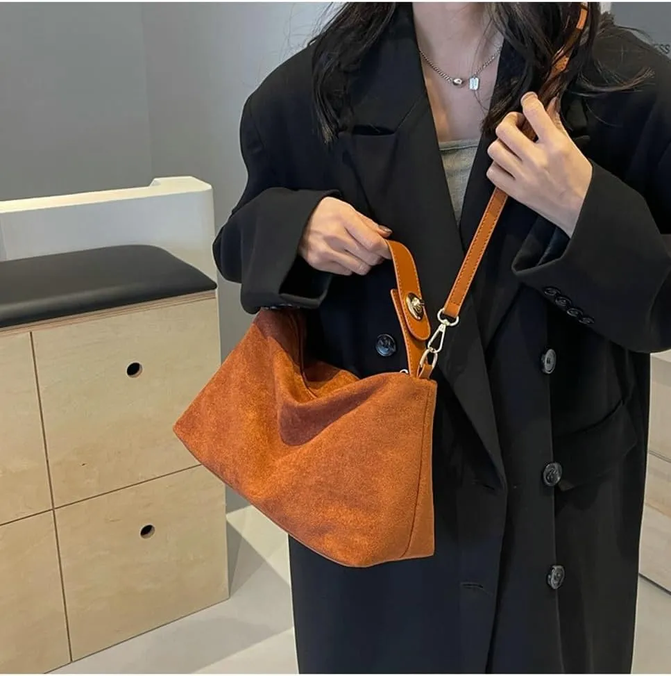 Slouchy Suede Cloud Hobo Bags Women Crescent Satchels Shoulder Bag Crossbody Phone Purse Trendy Top-handle Tote Handbag