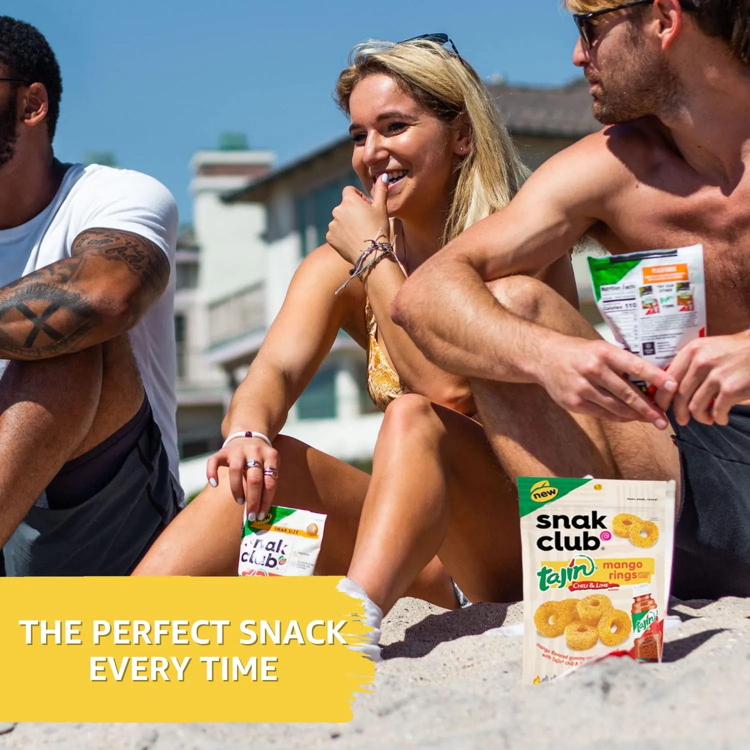 Snak Club Tajin Mango Rings, Chili & Lime Sweet Spicy Gummy Snacks, Mild in Heat Bold in Flavor, Gluten-Free Snack, 11oz Resealable Bag (Pack of 6)