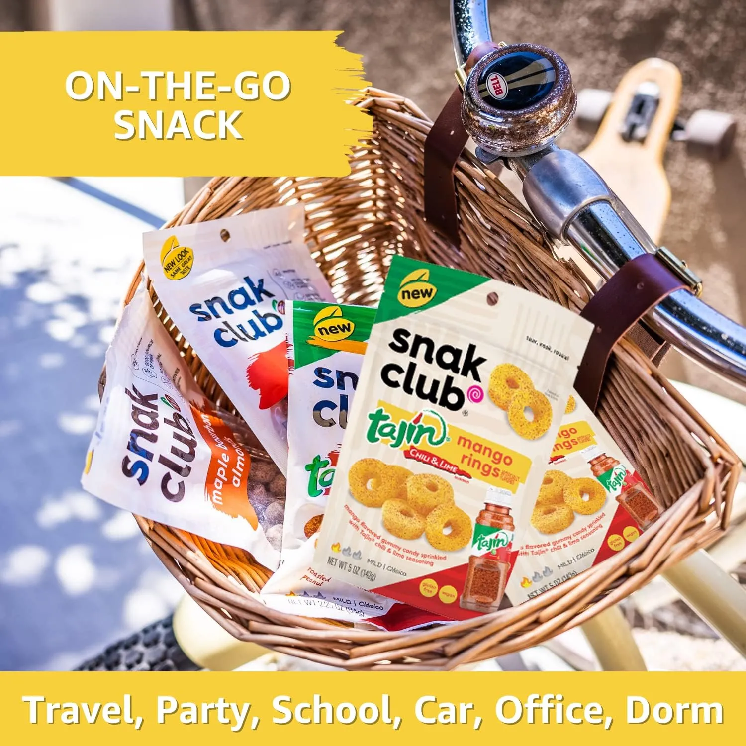 Snak Club Tajin Mango Rings, Chili & Lime Sweet Spicy Gummy Snacks, Mild in Heat Bold in Flavor, Gluten-Free Snack, 11oz Resealable Bag (Pack of 6)