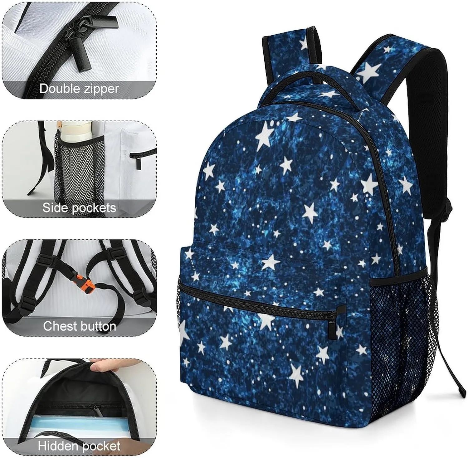 Space Constellations Star Backpack Astronomical Large computer Bags with Chest Strap,Lightweight Casual Daypack for Women Men Hiking Travel Work and Business 16 Inch