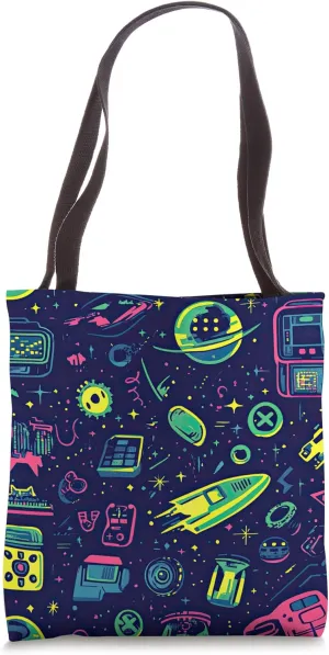 Space Retro Arcade 8 Bit Game Gaming Pattern Tote Bag