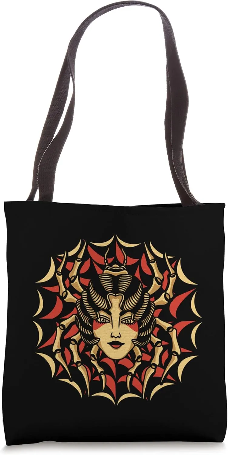 Spider Geisha American Traditional Tattoo Inked Old School Tote Bag