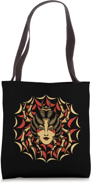 Spider Geisha American Traditional Tattoo Inked Old School Tote Bag