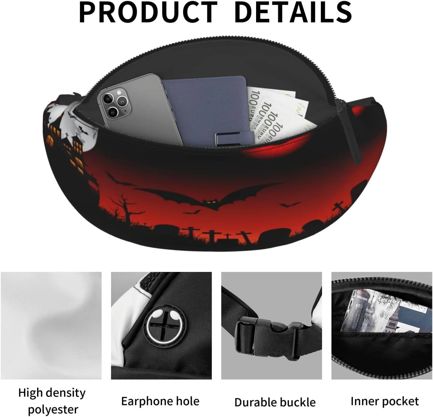 Spooky Halloween Eyes Fanny Pack, Crossbody Waist Packs for Women Men Waist Bags with Adjustable Strap for Travel Running Hiking Sport