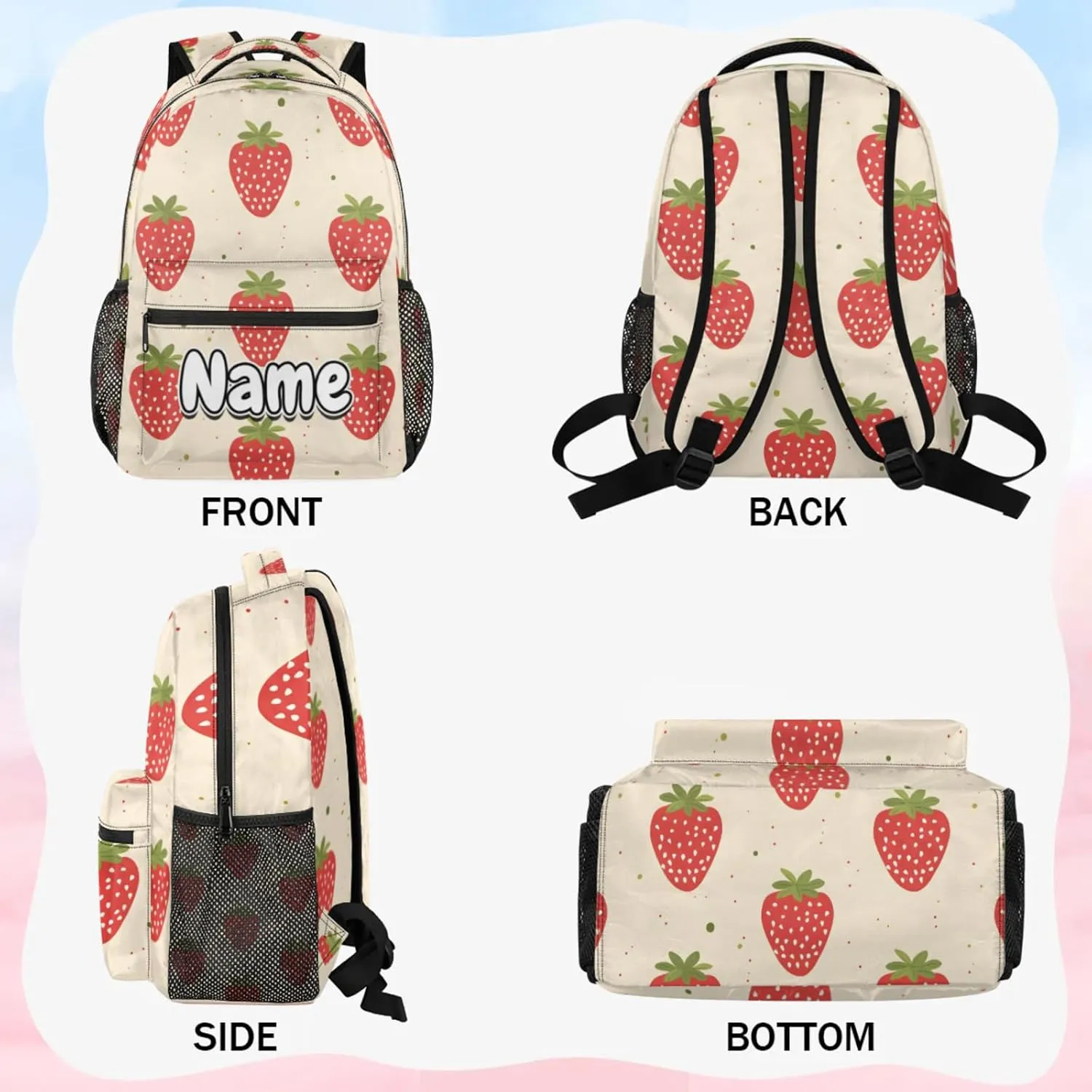 Strawberry Fruits Large Backpack Fashion Travel Backpacks for Business Women Men Casual Laptop Bag Waterproof Lightweight Shoulder Bags 16in