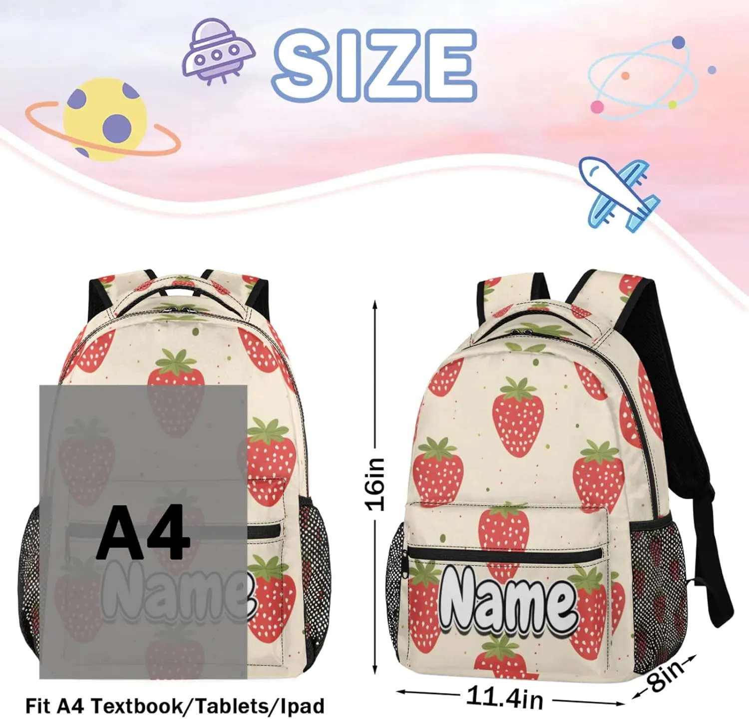 Strawberry Fruits Large Backpack Fashion Travel Backpacks for Business Women Men Casual Laptop Bag Waterproof Lightweight Shoulder Bags 16in