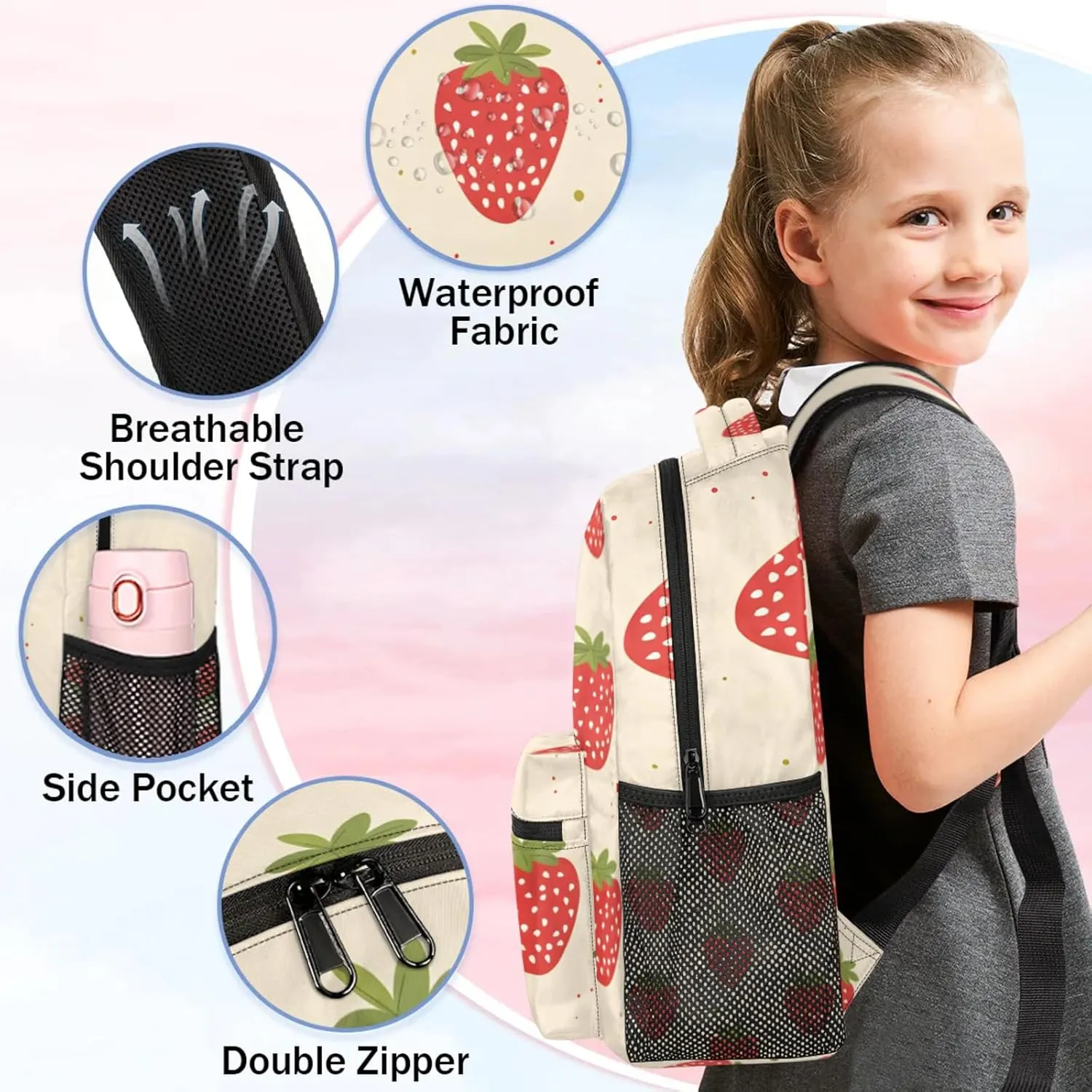 Strawberry Fruits Large Backpack Fashion Travel Backpacks for Business Women Men Casual Laptop Bag Waterproof Lightweight Shoulder Bags 16in