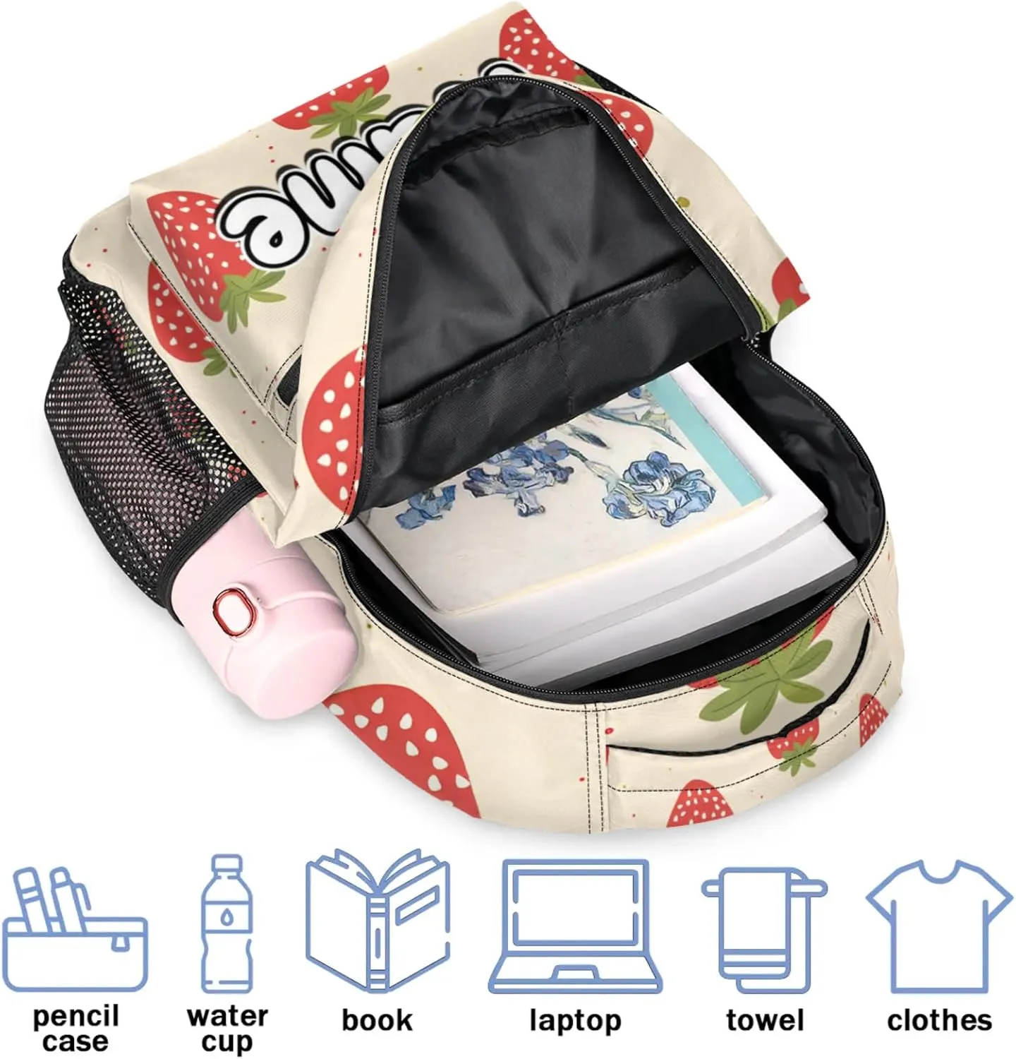 Strawberry Fruits Large Backpack Fashion Travel Backpacks for Business Women Men Casual Laptop Bag Waterproof Lightweight Shoulder Bags 16in