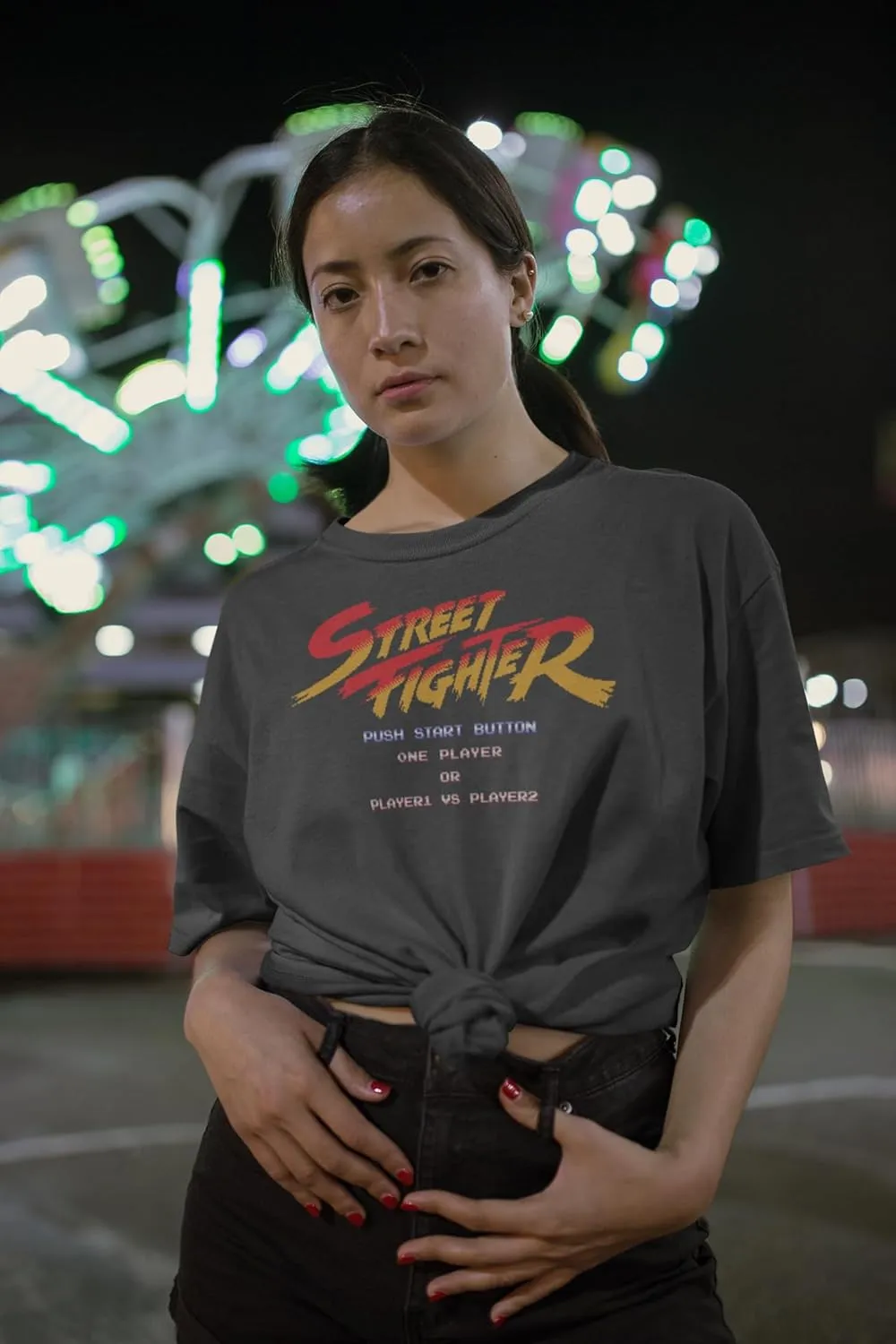 Street Fighter Video Martial Arts Arcade Game Start Screen Adult T-Shirt Tee