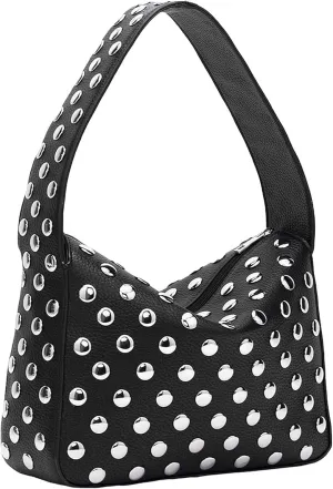 Studied Purses Y2K Black Shoulder Bag – 90s Punk Vegan Leather Handbag for Women, Designer Streetwear Purse