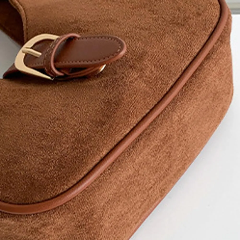 Suede Shoulder Bags For Women Retro Fall Clutch Saddle Bag Small Tote Bag Y2K Satchels Work Purses Slouchy Crescent Handbag