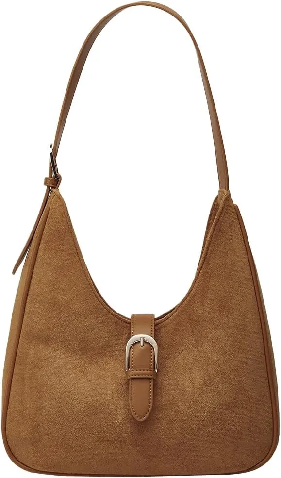 Suede Shoulder Bags For Women Retro Fall Clutch Saddle Bag Small Tote Bag Y2K Satchels Work Purses Slouchy Crescent Handbag