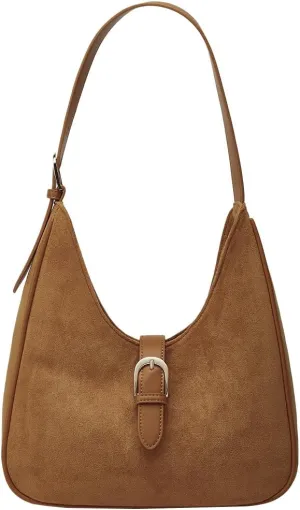 Suede Shoulder Bags For Women Retro Fall Clutch Saddle Bag Small Tote Bag Y2K Satchels Work Purses Slouchy Crescent Handbag