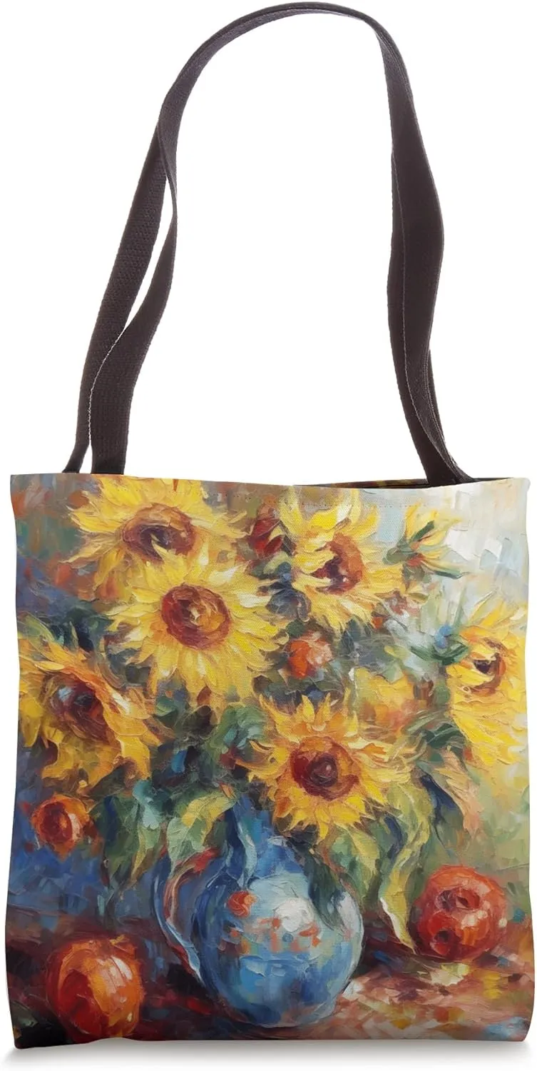 Sunflowers Painting Blue Vase Impressionist Art Tote Bag