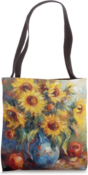 Sunflowers Painting Blue Vase Impressionist Art Tote Bag