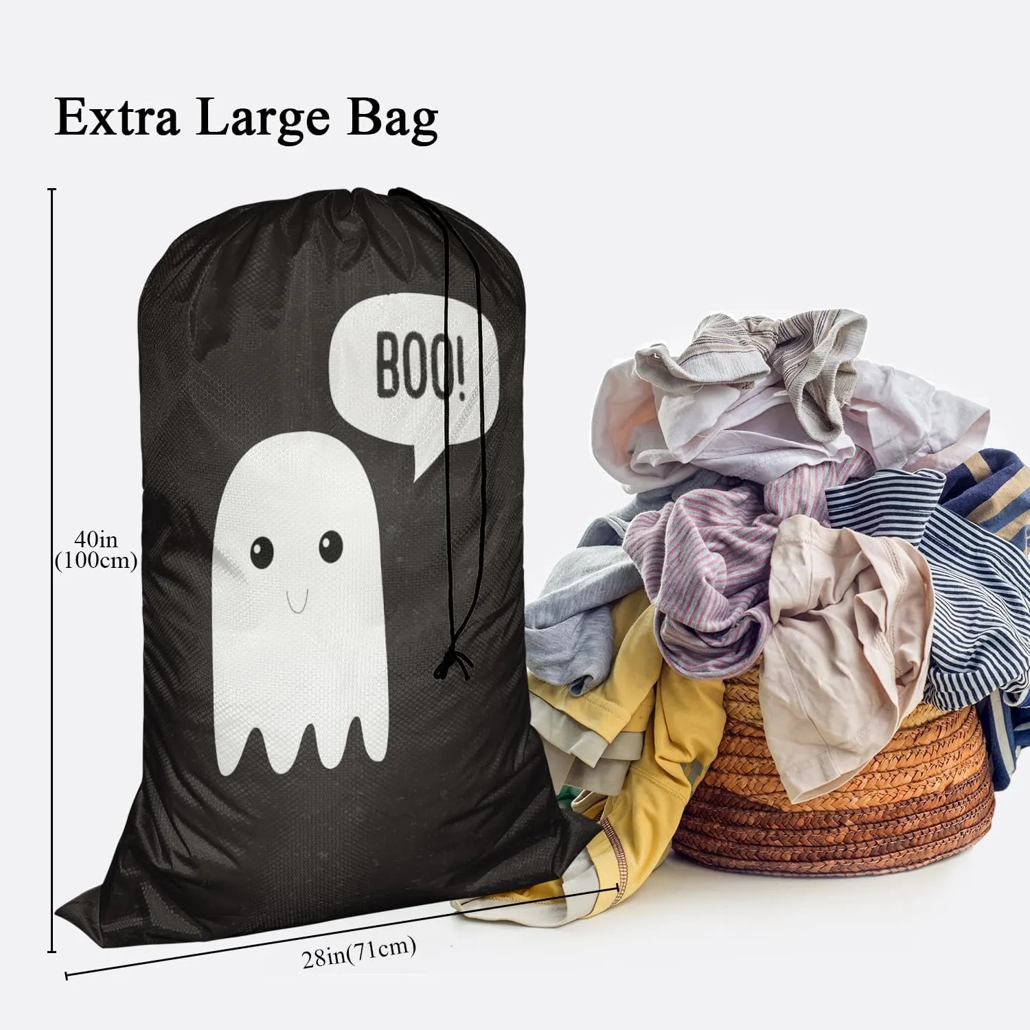 Swono Boo Ghost Sturdy Laundry Basket Hamper, Cute Funny Design Letter Halloween Scary Spooky Symbol Foldable Laundry bag Clothing Organization for Bathroom, Bedroom, Home, Dorm, Travel
