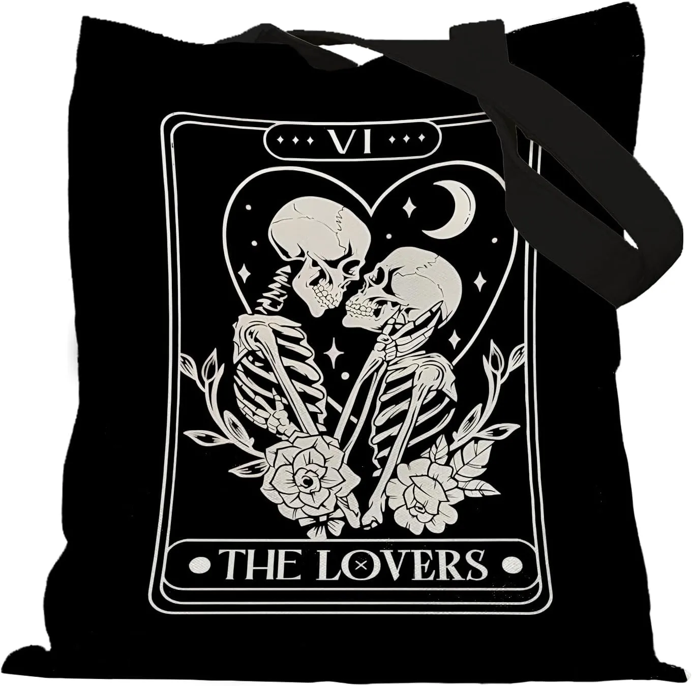 Tarot Card The Lovers Goth Skeleton Tote Bag, Gothic Gifts for Women, Halloween Spooky Gifts, Reusable Grocery Bags